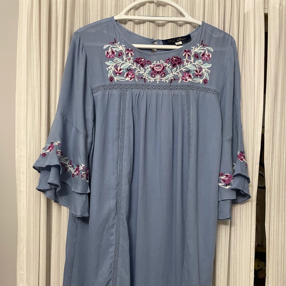 Blue Rain light blue dress with embroidery, S